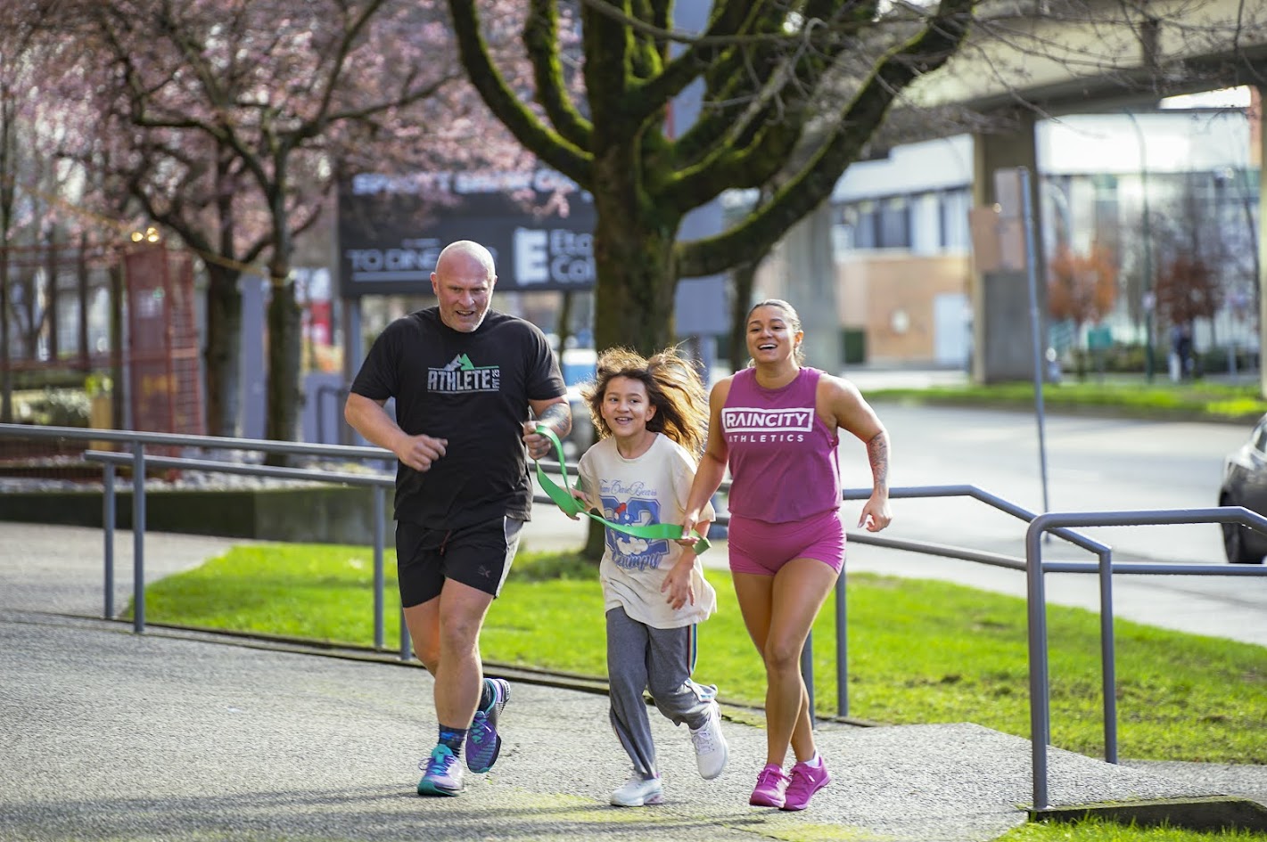 Running outdoors together, all ages